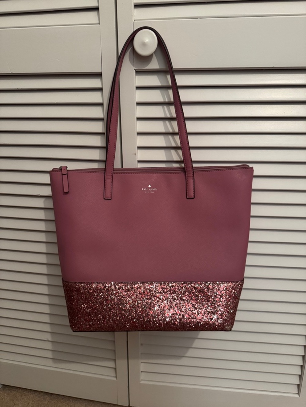 kate spade mauve-pink tote with rose glitter bottom